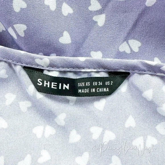 SHEIN Ruffle Trim Allover Heart Knot Side Wrap Cami Dress Purple - Picture 9 of 12